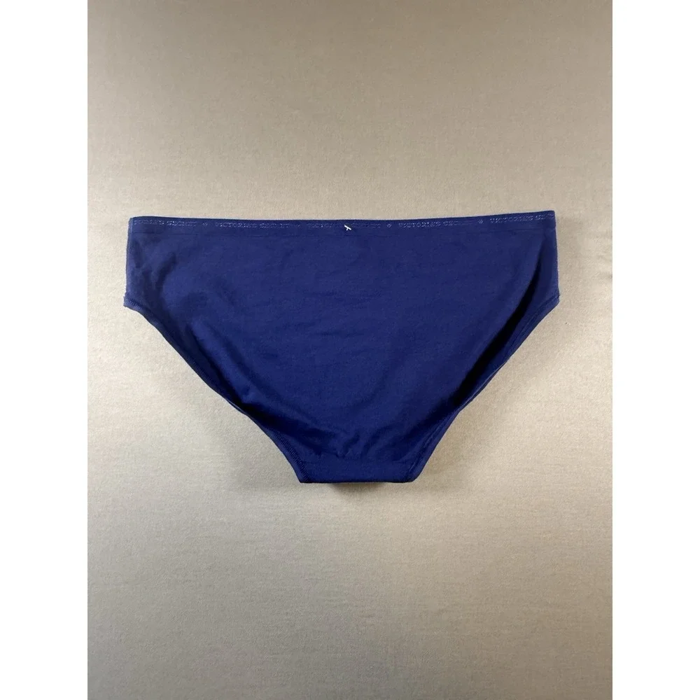 Victoria's Secret VTG 2014 Stretch Hiphugger Cotton Panty Navy Blue Pink Heart L